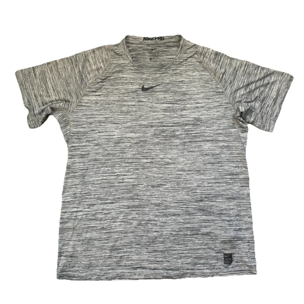 Nike Pro Men's Sz 2XL‎ Dri Fit Short Sleeve Workout Shirt Grey Stretch Crew Neck